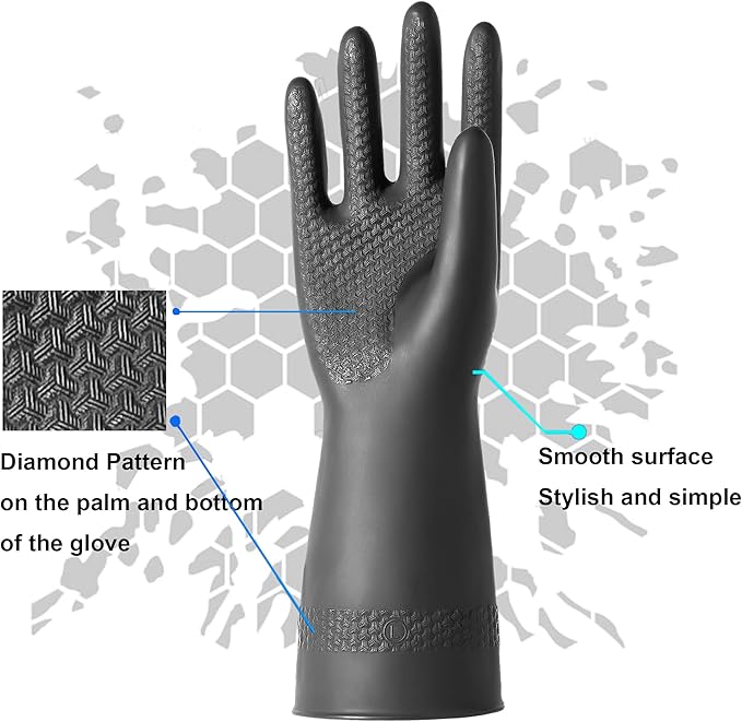 Chemical Resistant Latex Gloves,Cleaning Protective Safety Work Heavy Duty Rubber Gloves, S-M-L-XL Size, Black 1 Pair