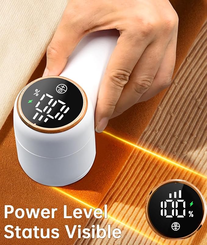 Rechargeable Fabric Shaver,Lint Remover, 3-Speed Sweater Shaver with LED Display, 2 Replaceable Stainless Steel 6-Blade Heads for Clothes, Sweaters, Furniture, Lint Balls and Fabric Pilling