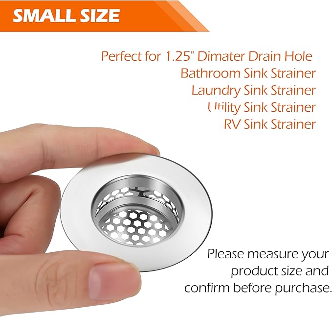 Bathroom Sink Strainer, Bathtub Lavatory Sink Drain Strainer Hair Catcher for Laundry, Mop Pool, Utility, Slop, RV Sink, Stainless Steel Drain Filter。Fit Hole Size from 1.25" ，3 Pack (1.1”)