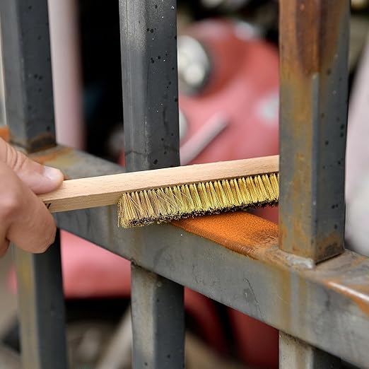 MAXMAN Brass Brush, Soft Brass Bristles Wire Brush for Cleaning Metal Rust, Welds, Home and Kitchen, Wire Scratch Brushes with 10" Beechwood Handle