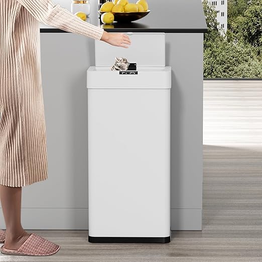 TLSUNNY 13.2 Gallon Motion Sensor Trash Can,Touchless Automatic Garbage Can,Brushed Stainless Steel Smart Bin,with Bag Holder,Soft Close Lid,for Kitchen,Office,RV,Bedroom,Living Room (White, 50L)