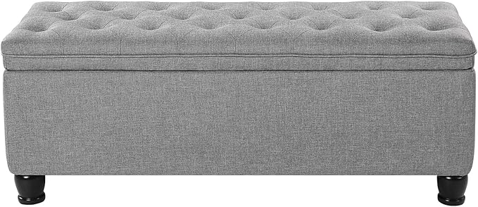 SONGMICS Storage Ottoman, Storage Bench, Tufted Entryway Bedroom Bench, 17.7 x 46.5 x 17.7 Inches, Hinges Easy Lid Operation, Wooden Legs, Linen-Look Cover, Loads 330 lb, Light Gray ULOM070G02