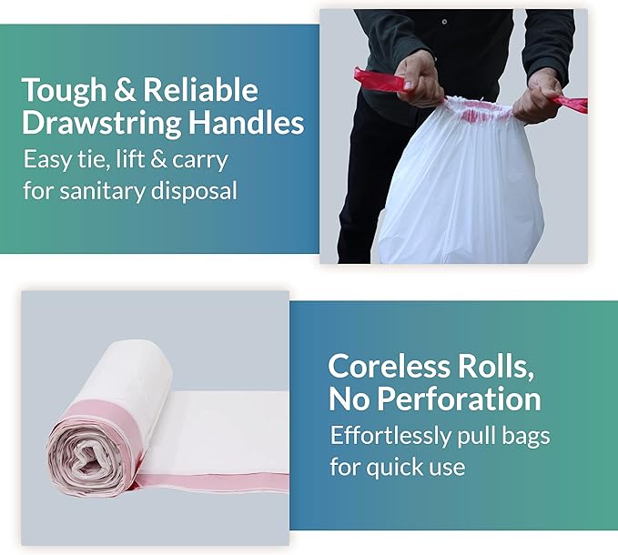 Reli. 6-10 Gallon Trash Bags Drawstring | 500 Count Bulk | 22"x23" | 6, 8, 10 Gallon Drawstring Garbage Bags | White Trash Can Liners | Small - Medium