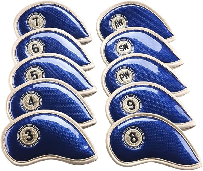 HISTAR 10pcs Crystal Pu Leather Golf Iron Head Covers Set Iron Club Headcover