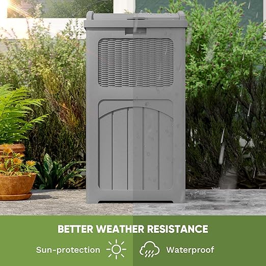 Patiowell 36 Gallon Outdoor Trash Can, Resin Outdoor Garbage Can with Lid for Patio, Backyard, Deck, Gray (2 Pack)