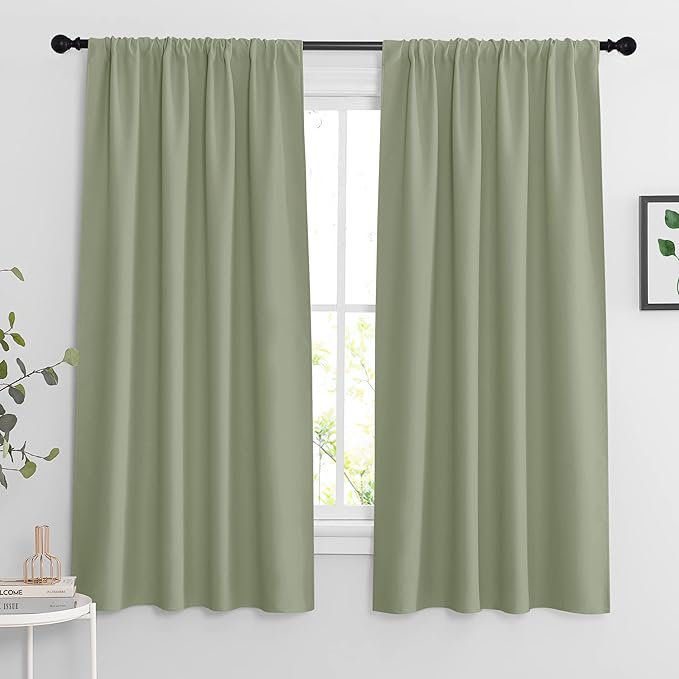 RYB HOME Sage Green 63 inch Curtains for Living Room, Blackout Window Drapes Light Blocking and Noise Reducing Panels for Boys Bedroom Nursery, W 42 x L 63 inchs, Set of 2, Sage Green