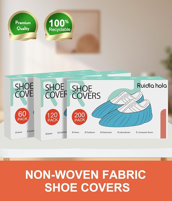 Shoe Covers Disposable 200 Pack, Non-Woven Booties for Shoes Covers,Durable Non Slip Shoe Protectors for Indoors, Breathable & Stretchable Fit for Most Sizes –Protector for Home, Real Estate, Work