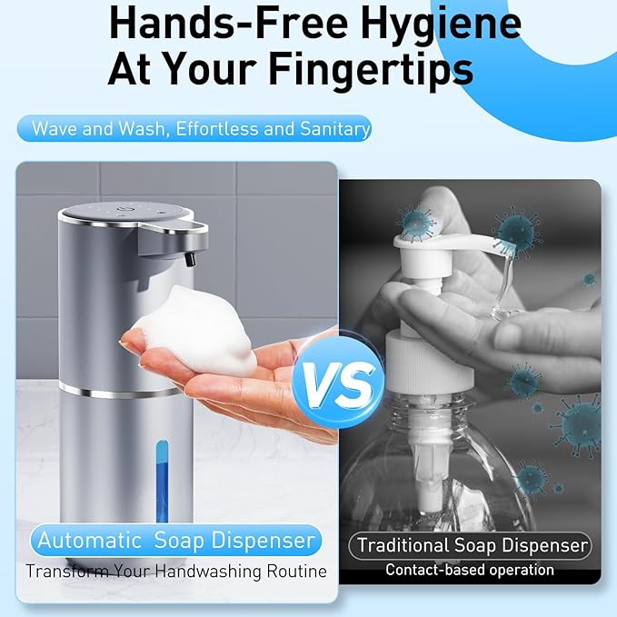 Automatic Foaming Soap Dispenser Foaming Hand Sanitizer Touchless 1500mAh Soap Dispenser Rechargeable with Sensor for Bathroom Kitchen 13.5oz/380ml