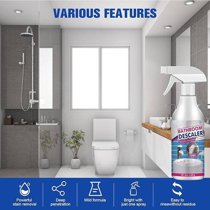 2PCS Bathroom Descaler Foam Cleaner, Stubborn Stains Cleaner, Multipurpose Bathroom Foam Cleaner Spray, Bath-room Descaler Spray for Bath-room Toilet Bath Shower Glass Sink Cleane