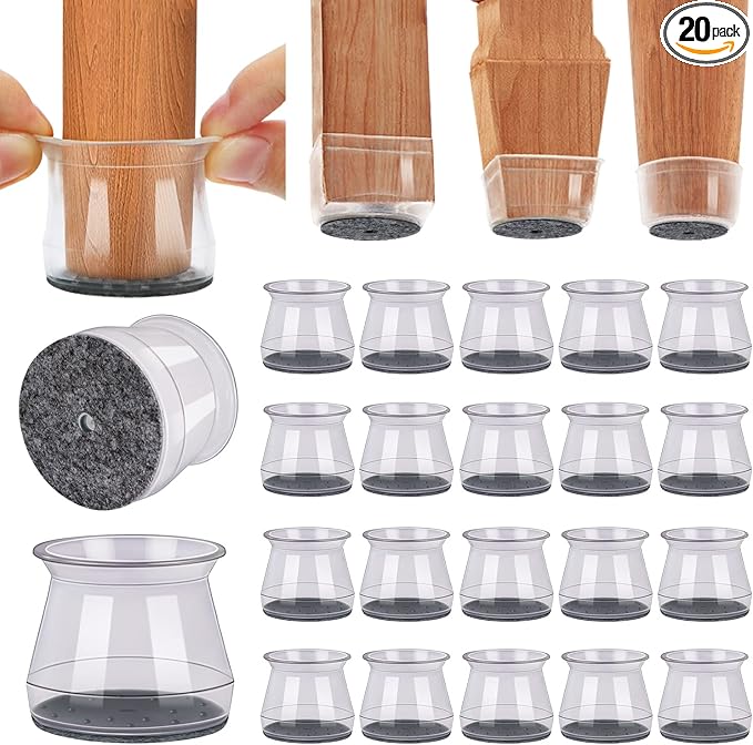 BUMACO 20Pcs Chair Leg Floor Protectors Chair Leg Protectors for Hardwood Floors Silicone Pads Covers to Protect Floors Universal L Clear Fit (1-5/16" to 2")