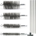 50 in Pipe Cleaning Brush Set with Stainless Steel Bristles, Wire Brush with 4pcs Galvanized Rod, Stainless Steel Pipe Brush 4pcs for Auto Parts, Bottles, Tubes. (3/5, 1, 1 3/5, 2 in Brush Heads)