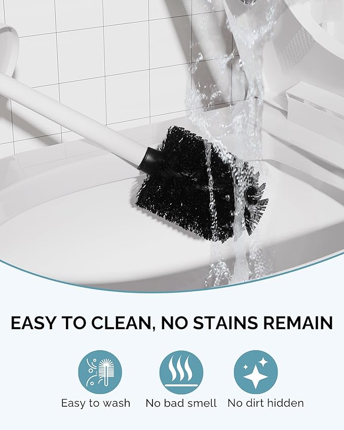 Toilet Brush and Holder Set, Stainless Steel Toilet Bowl Brush with Lid, Rust Proof Toilet Cleaner Brush with Caddy, Durable Bristles, Splash Proof, Ideal for Bathroom（1 Pack, White）