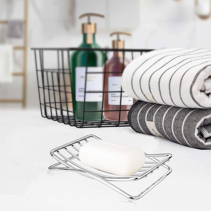 Soap Dish Stainless Steel Bar Soap Holder for Shower Bathroom, Self-draining Soap Dishes Sponge Holder for Kitchen Sink Easy Cleaning Quick Dry with Beige Soap Saver