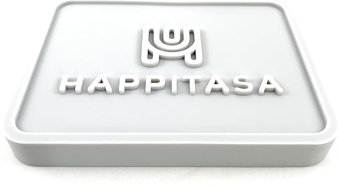 Happitasa Silicone Soap Dish Tray and Sponge Holder with Drain Chute, Pack of 2 | Bathroom and Kitchen Sink Organizer Caddy (Light Grey, 5.2"x4", 7.2 Ounces)