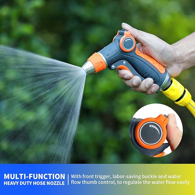 Garden Hose Nozzle Sprayer, Water Hose Sprayer Nozzle with 4 Spray Patterns, Water Flow Thumb Control, Labor-saving Buckle & Front Trigger, for Watering Plants & Lawns,Washing Cars and Pets