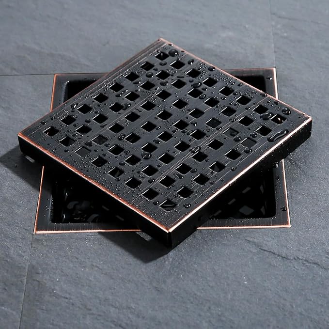 RANDOM Oil Rubbed Bronze Shower Drain Square 6 Inch Shower Floor Drain Grate & Removable Hair Strainer 304 Stainless Steel Shower Drain Cover Bathroom Accessories.RD98738-ORB
