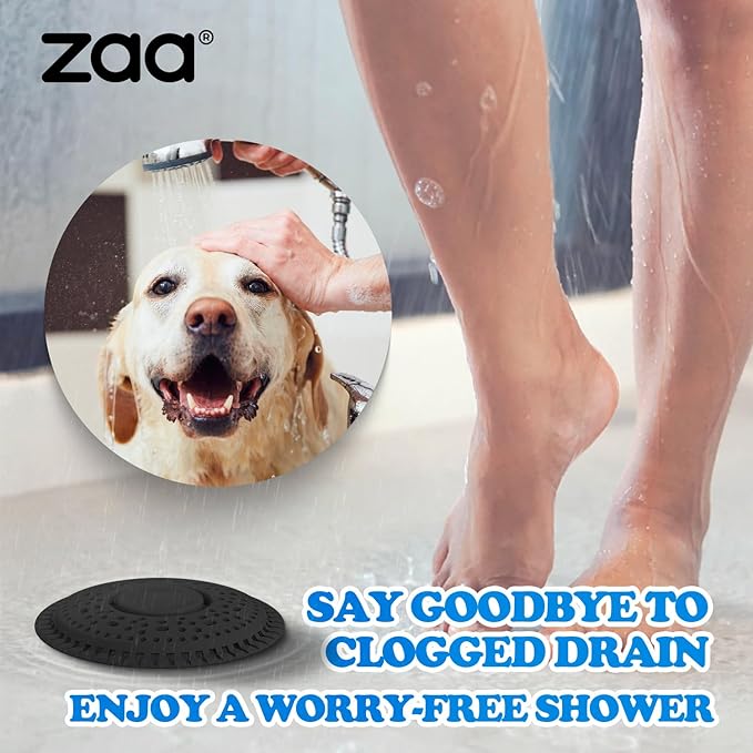 zaa Shower Drain Hair Catcher, Upgraded 2Pack Premium Silicone Drain Protector & Shower Drain Cover for Regular Floor Drains of Shower Room, Bathroom, Black