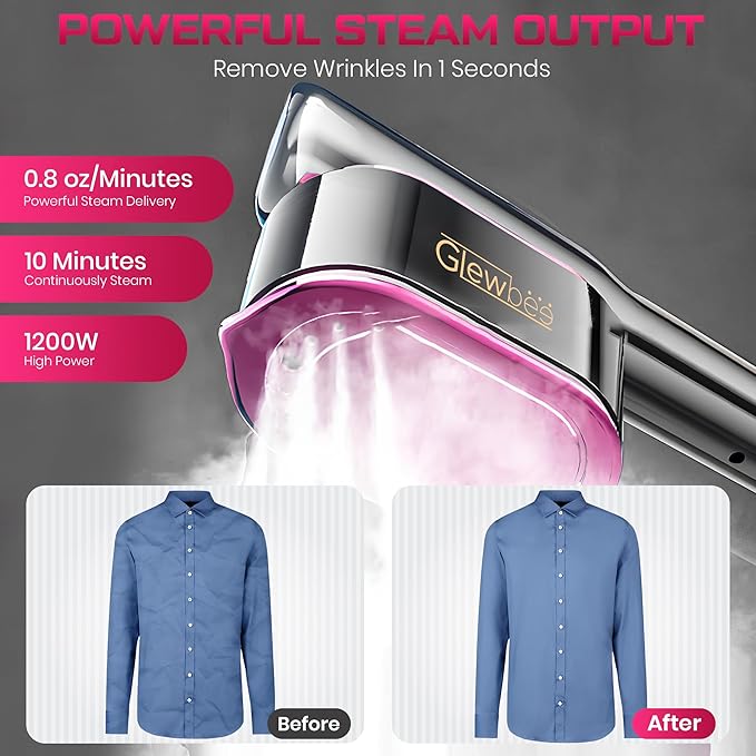 Portable Clothes Steamer, 1200W Touch Screen Handheld Steamer for Clothes, 1s Powerful Wrinkle Remover, All Fabric Modes, Dry & Steam Ironing for Home & Travel, 10s Fast Heat-up-Gray