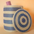 Storage & Organization - Laundry Basket, Bedroom Hamper, Nursery Toys Bin, Living Room Blankets Storage, Decorative, Wicker, Sturdy, Round, Handles, Woven, Blue Beige (Extra Large)
