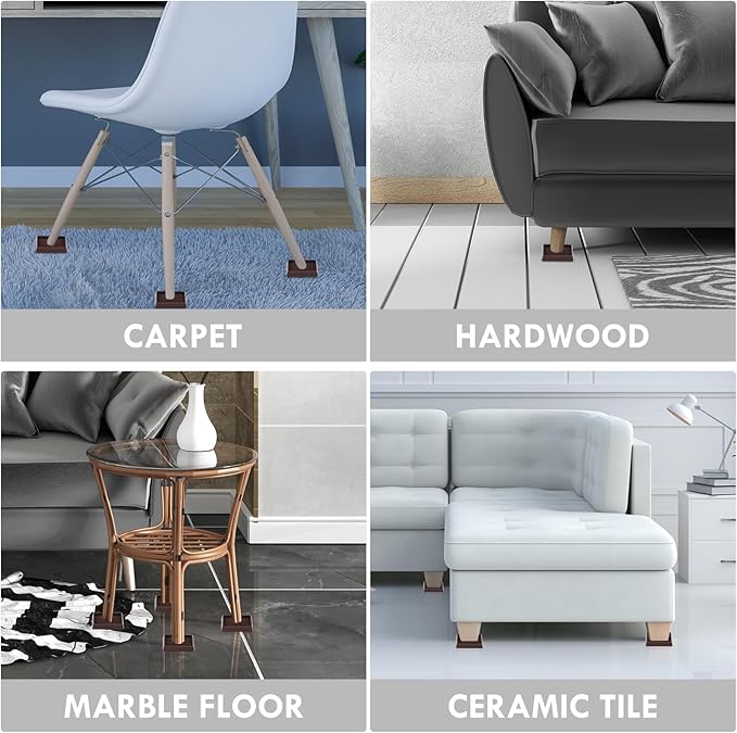 Non Slip Furniture Pads, 2.5” Round Rubber Caster Cups, 12 Pcs Furniture Coasters, Anti-Slip Gripper, Anti Slide Furnitures Feet Floor Protectors for Bed Couch Stoppers - Brown