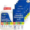 Truly Free Natural Laundry Detergent for Sensitive Skin | Eco Friendly, Plant Based, Baby Clothes Safe | Clean & Easy Powder to Liquid, 5 Pack Detergent + 1 Refillable Jug | Signature Scent 250 Loads