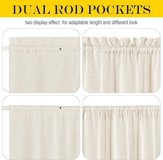 NICETOWN Natural French Door Curtain Farmhouse Style Light Filtering Curtain Panel Rod Pocket Linen Front Door Shade Sidelight Country for Glass, 26" W x 40" L, 1 Panel