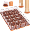 Square Chair Leg Floor Protectors Large 24Pcs,Silicone Chair Leg Protectors for Hardwood Floors/Tiles,Clear 360°Wrapped Felt Bottom to Prevent Scratch and Reduce Noise
