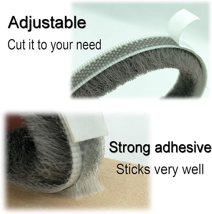 Weather Stripping Brush for Sliding Windows/Doors Frame Side,Pile Self Adhesive Weatherstrip Seal Strip Sealer Draft Stoppers (16.5ft x11/32 x 3/16 Brush inch, Grey)