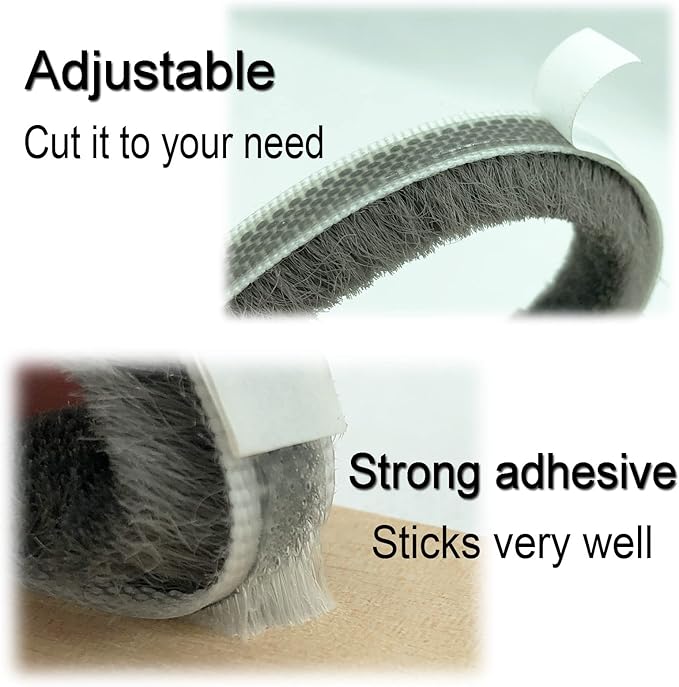 Weather Stripping Brush for Sliding Windows/Doors Frame Side,Pile Self Adhesive Weatherstrip Seal Strip Sealer Draft Stoppers (33ft x11/32 Backing x 3/16 Brush inch, Grey)