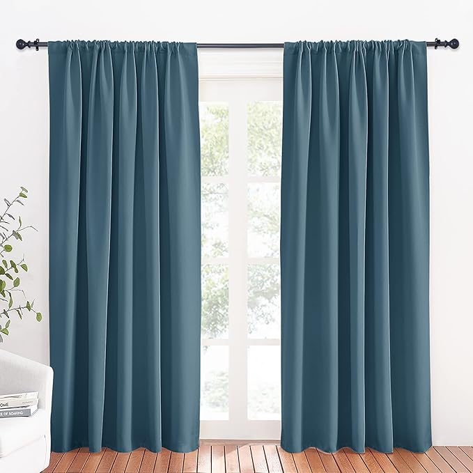 RYB HOME Blue Blackout Curtains for Living Room Thick & Durable Privacy Window Curtains Room Darkening Drapes for Bedroom, W70 x L84 inch, 2 Panels, Slate Blue