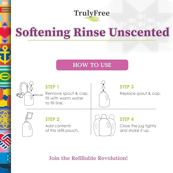 Truly Free Fabric Softening Conditioner for Clothes| Safe for Babies & Kids with Sensitive Skin | Plant-Based | Includes 4 Refills | Unscented Rinse(200 Loads)