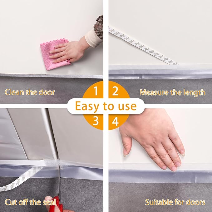 Door Weather Stripping Doors Seal Strip, 26 FT Silicone Sealing Tape for Door Draft Stopper Adhesive for Doors, Windows and Shower Glass Gaps (Transparent, 35mm)