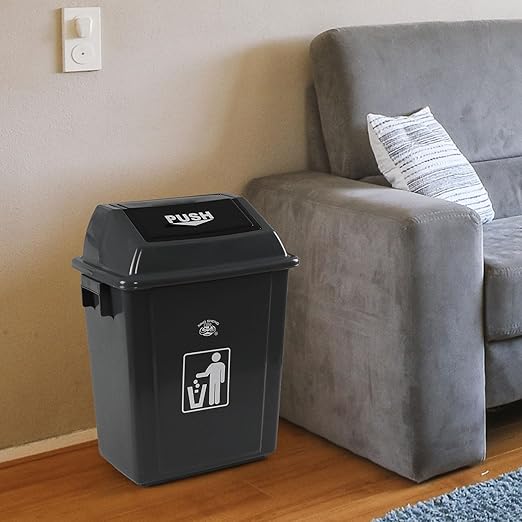 4 Pack Plastic Swing Lid Trash Can, 6 Gallon Trash Cans with Swing Lid, Grey