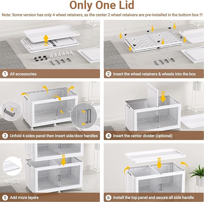 BROVIEW 69.3"H 200Gal Plastic Storage Bins with Lid & Wheels,4Pack Extra Large Stackable Storage Bins with Dividers,Closet Organizers and Storage Cabinet Collapsible Box Shelves for Home Kitchen,White