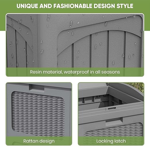 Patiowell 36 Gallon Outdoor Trash Can, Resin Outdoor Garbage Can with Lid for Patio, Backyard, Deck, Gray