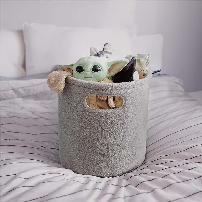 PUTSKA Basket – Round Storage for Toys and Clothes, Stuffed Animals – Soft Baby Girl Basket for Nursery, Kids Room, Bedroom, Living Room – Regular, Grey