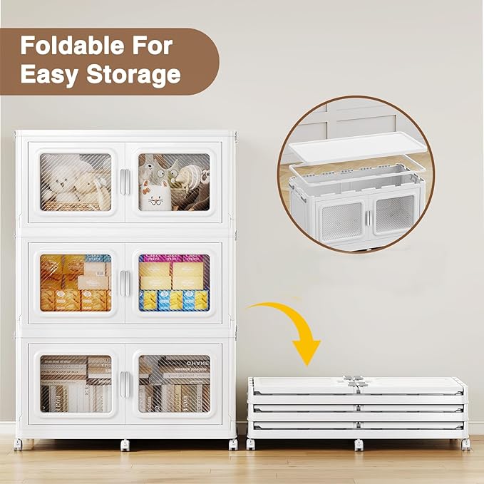 BROVIEW 880 Qt Stackable Storage Bin with Lids, 220Gal Extra Large Collapsible Storage Boxes, Folding Plastic Drawer, Heavy-Duty Store Cabinet, Closet Organizer for Home Kitchen, 4 Pack White