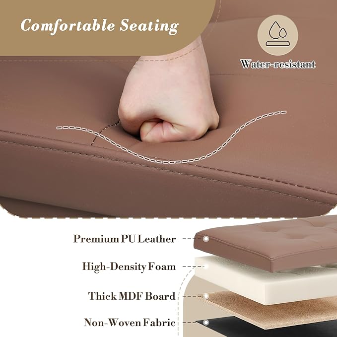 Athena Collection 15" Storage Ottoman Bench Folding Bench with 40L Hidden Storage, Small Cube Ottoman PU Leather Foot Rest Stool Chest with Flipping Lid for Living Room, Bedroom, Entryway, Brown