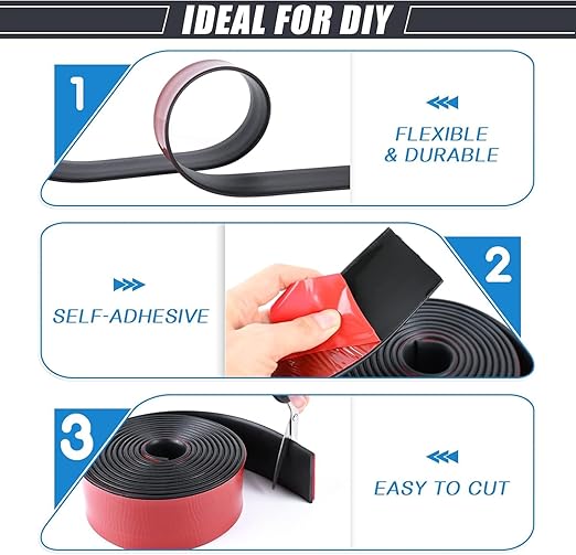 Adhesive Rubber Strips Neoprene Rubber Sheets, Rolls & Strips with Adhesive Backing Rubber Pads Self Stick Seal Rubber Gasket Adhesive Back for Matting Padding - 2" Wide x 1/16" Thick x 10' Long