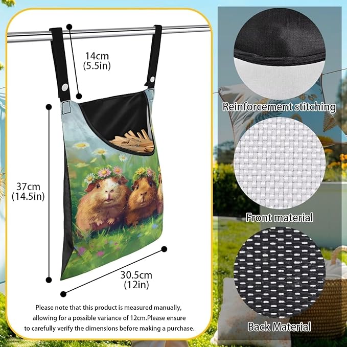 Guinea Pig Clothespin Bag Space-Saving Laundry Hanging Storage Organizer Clothes Pin Hanging Bag with Rope Holds 100 Clothes Pins for Clothesline Outdoor Portable Clothespin Storage