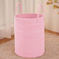 Large Woven Laundry Basket Hamper,60L Cotton Rope Storage Bin for Blankets,Toys and Clothes,Decorative Tall Nursery Hamper for Living Room,Baby Nursery,Bathroom and Bedroom,Pink
