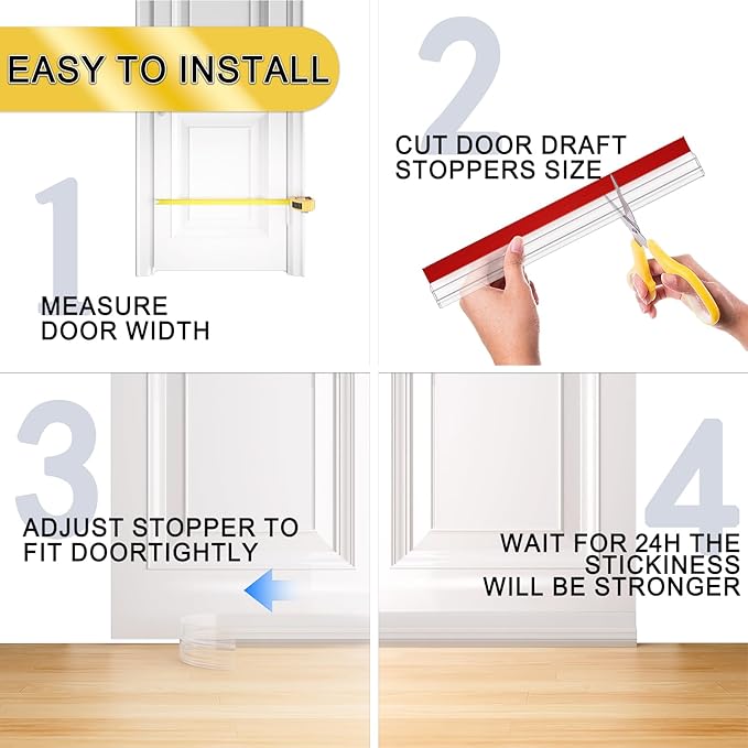 Door Draft Stopper,Door Sweep for Bottom of Door,Weather Stripping Door Seal Draft Guard Blocker Noise Cold Air Insulation Soundproofing for Exterior Interior Home Improvement(Transparent, 39")