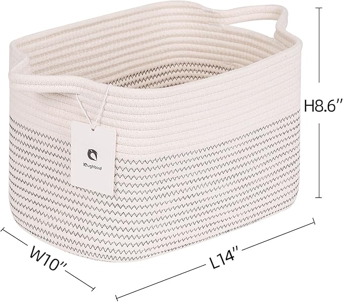 Medium and Large Woven Basket//With Handle, Used for Toys and Fabric Storage Basket used for Storing xl Storage Box, Decorative Storage Box Room 2pack (14L*10W*8.6H White/Black Line, 14Lx10Wx8.6H)