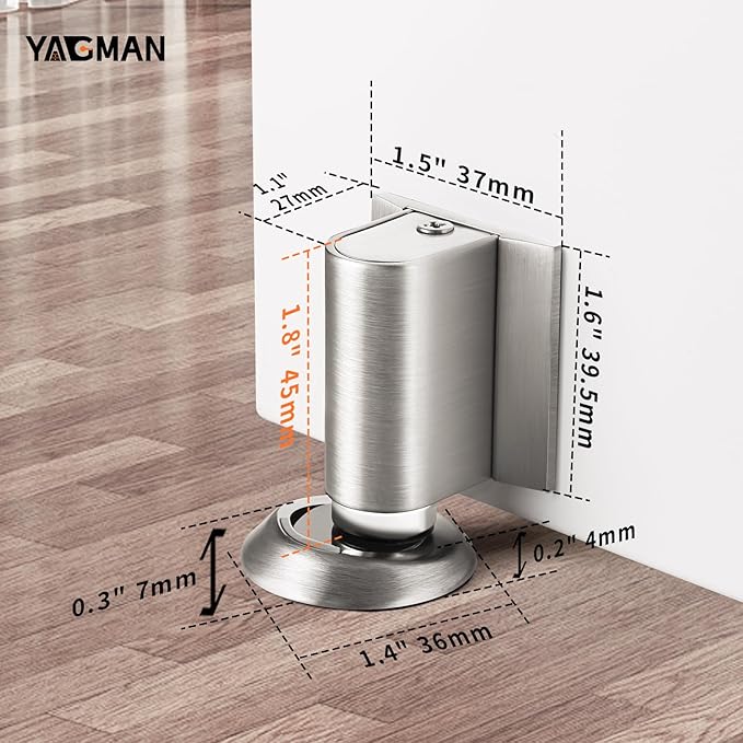 1 Pack Magnetic Door Stoppers Retractable Bottom of Door Holder No Drilling Mount Floor Door Stop with Screws and Adhesive Catch Door Keep Door Open Brushed Nickel BN-1