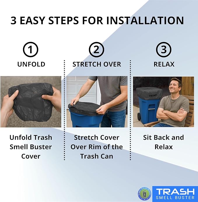 Trash Can Cover Odor Control with Elastic Band Lemon Scented Chemical Free 64 Gallon 2 Pack