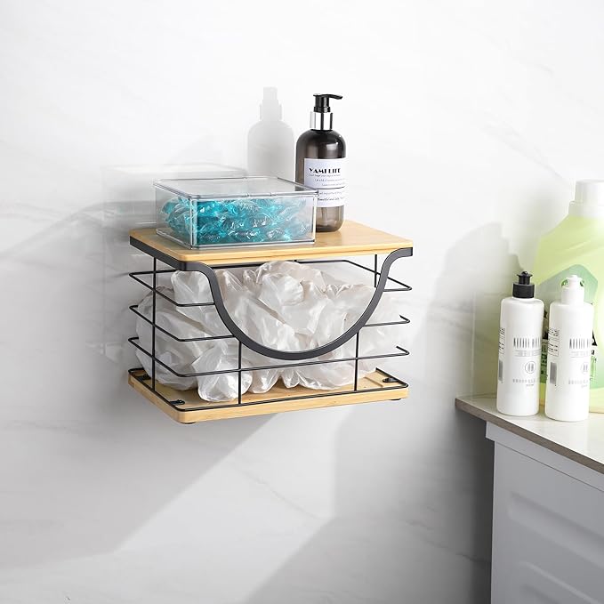Extra Large Trash Bag Holder Under Sink Organizer Stackable Pantry Organizers and Storage with Lid, Wall Mounted Garbage Bag Dispenser Roll Holder for Kitchen Laundry Room Organization