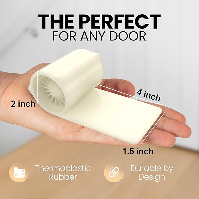 Ducki 2 Pack Door Wedge Stopper - 3 in 1 Thermoplastic Rubber Door Stop Wedge for The Top, Bottom, or Hinge of Doors - Reliable and Long-Lasting Door Stopper Wedge - 4" x 2" x 1.5" - White