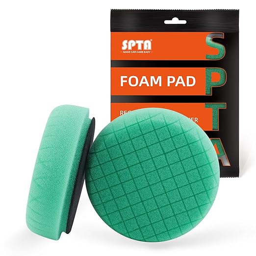 Green Heavy Cut Pad, Buffing Polishing Pads, SPTA 1Pc 3.5 Inch Face for 3 Inch 80mm Backing Plate Compound Buffing Sponge Pads for Car Buffer Polisher Compounding, Polishing and Waxing -FPTSS3G