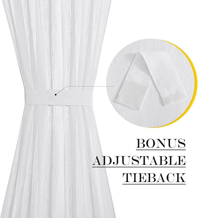 NICETOWN Sidelight Sheer Door Window Curtains - Semi Light Filtering French Door Curtain with Tieback, 26 x 50 Inch, White