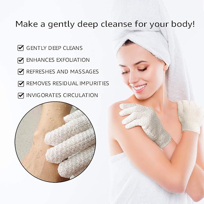 Evridwear Exfoliating Dual Texture Bath Gloves for Shower, Spa, Massage and Body Scrubs, Dead Skin Cell Remover, Gloves with Hanging Loop (1 Pair Light Glove)